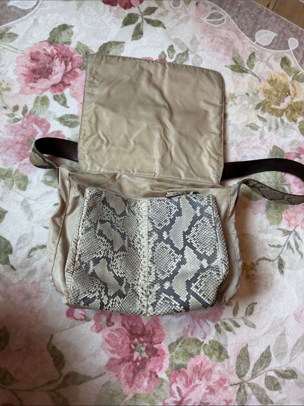 Prada Beige Nylon Tote with Snakeskin Accents - Picture 5 of 11